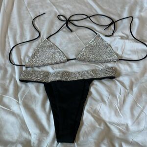 Fashion Nova Rhinestone Studded Bikini Bralette with matching bottoms
